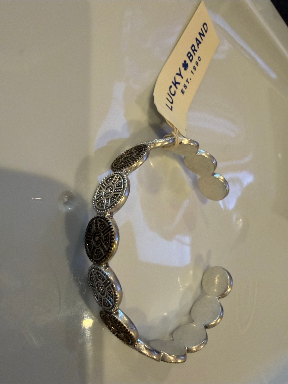 Lucky Brand Silver Filigree Medallion Open Cuff Bracelet